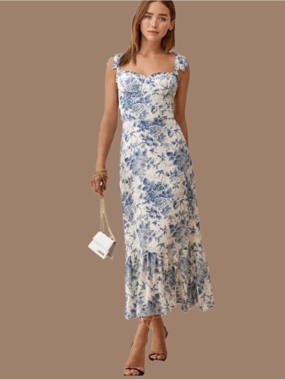 Reformation Nikita White  and Blue Floral Midi Dress 2